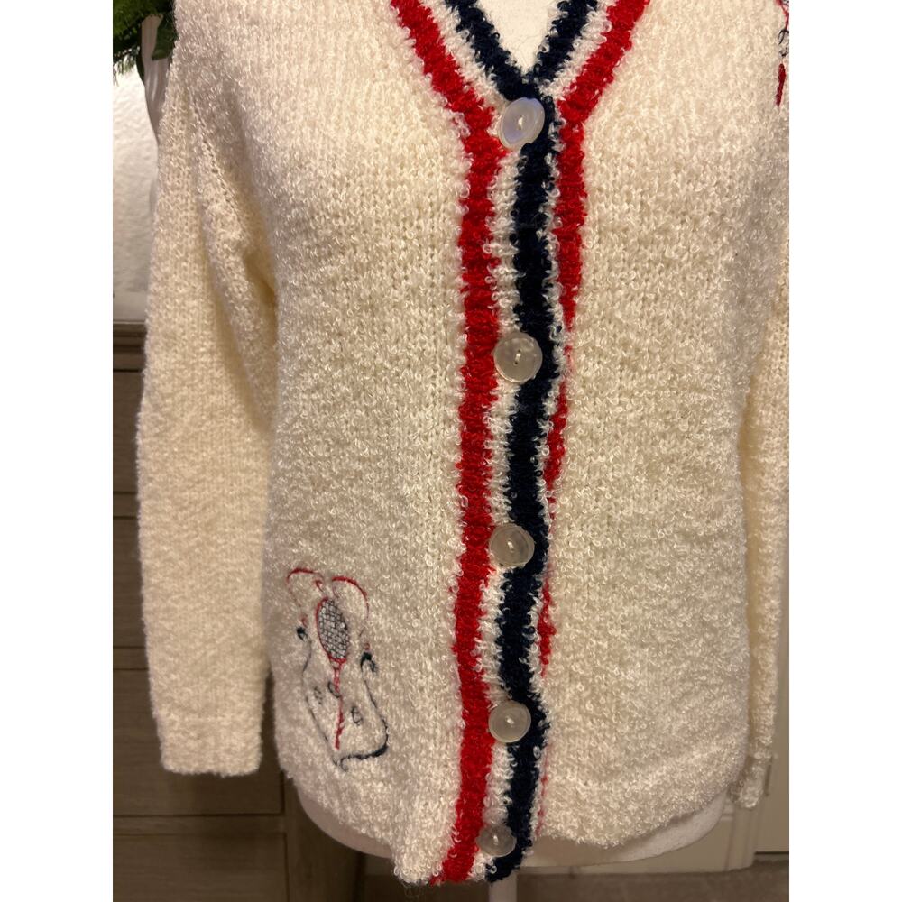 Haymaker | Vintage Cream/Blue/Red Tennis Cardigan Sweater | Sm - Picture 5 of 10